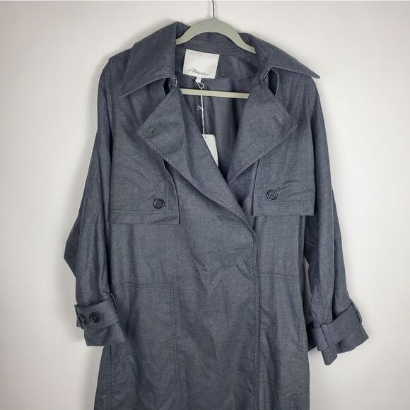 3.1 Phillip Lim Dolman Sleeve Wool Flannel Trench Melange Grey Coat Jacket NWT